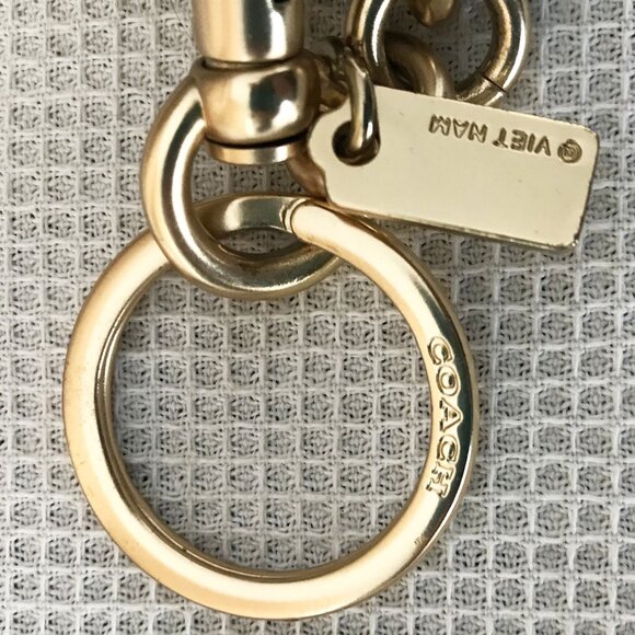 Coach Cream / Beige Leather C Keychain, Gold tone metal, Rhinestone Gem Accents - Picture 6 of 6